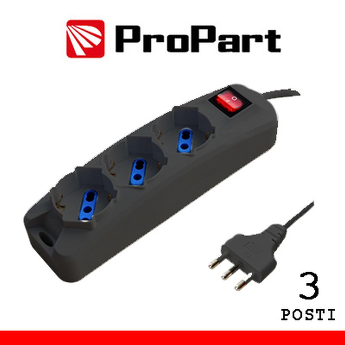Multipresa 3 posti bipasso/schuko spina16a + interruttore, nera