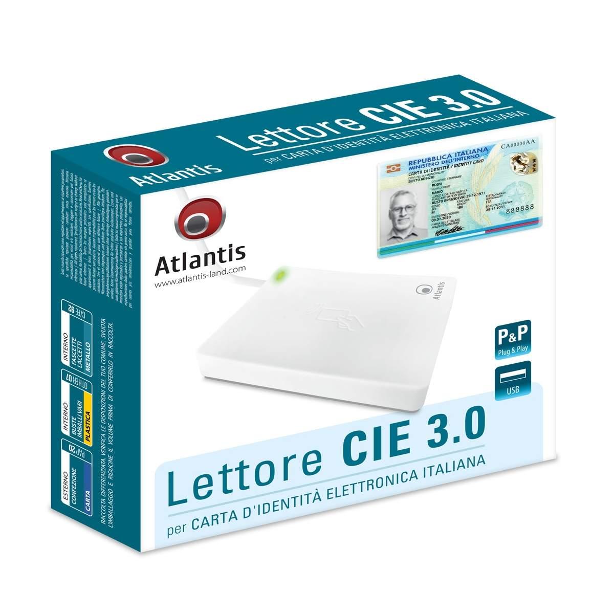 Atlantis P005-CIEA211 lettore cie 3.0 carta d'identità elettronica  italiana, adatto per INPS, Ag. delle entrate, INAIL, Fascicolo sanitario,  ANPR