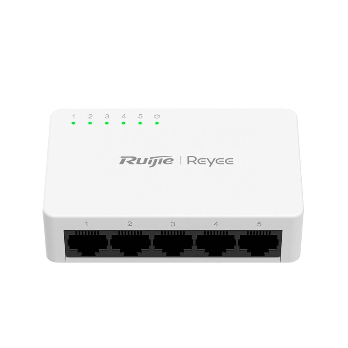 Reyee switch da tavolo, alloggiamento in plastica, 5 porte rj45, velocitÀ 10/100/1000 mbps, plug and play, tecnologia a risparmio energetico