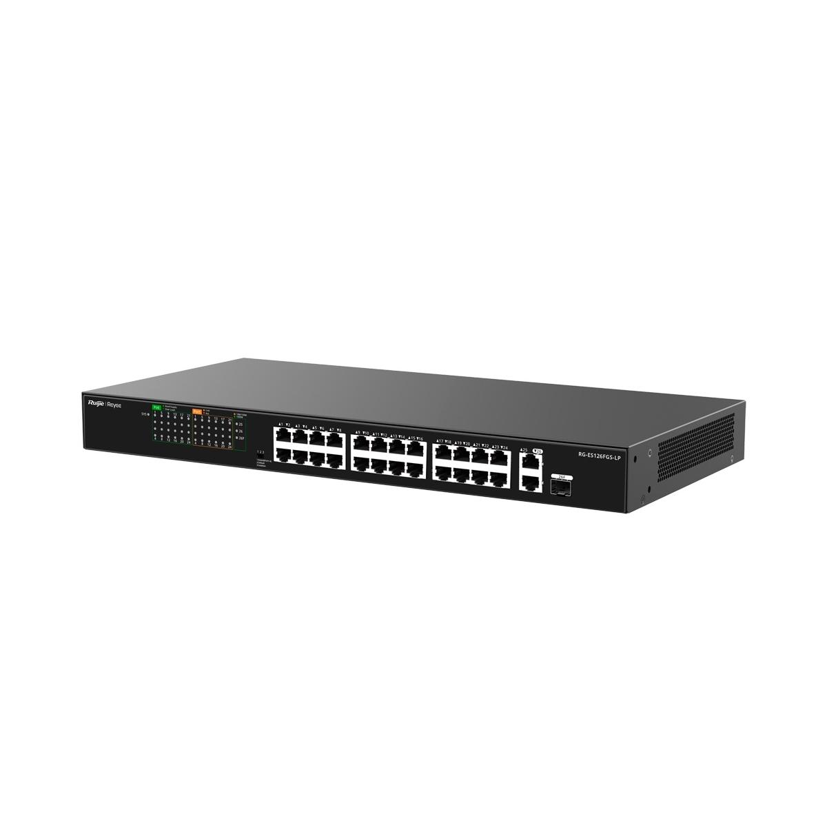 Reyee switch poe 24 porte rj45 + 1 uplink rj45 + 1 sfp combo, 24 porte 10/100mbps + 2 porte 10/100/1000mbp, 24 porte poe+ 802.3af/at | potenza totale 180w, isolamento porte , contr