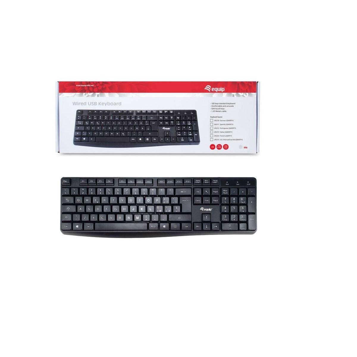 Tastiera usb equip 245213 standard da 105 tasti soft touch, cavo 1.5mt