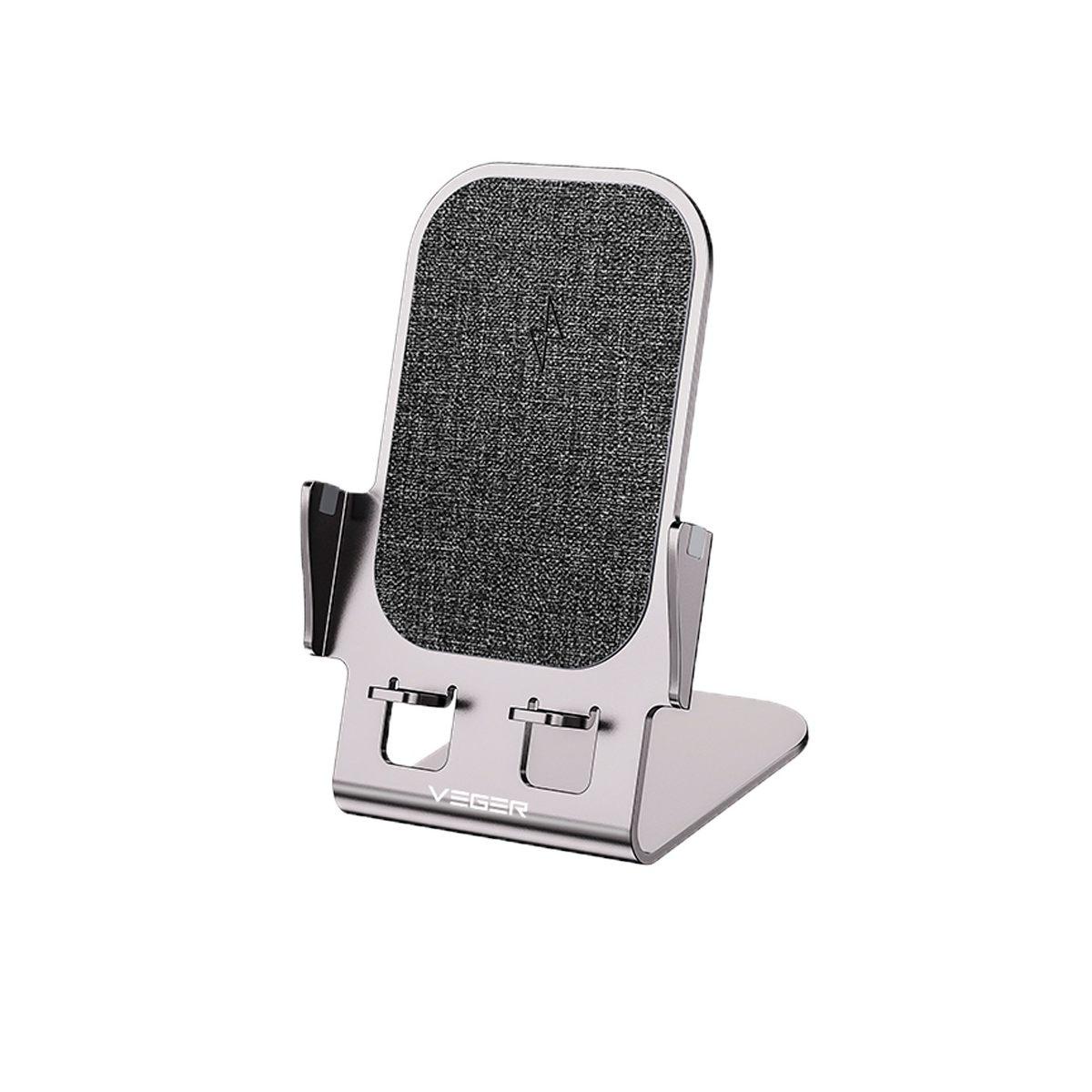 Caricabatterie wireless veger, potenza 15w, ingresso usb-c, ricarica veloce, uscita wireless, colore argento