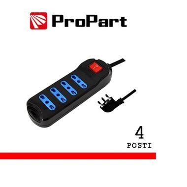 Multipresa 4 posti  bipasso, spina16a + interruttore, nera