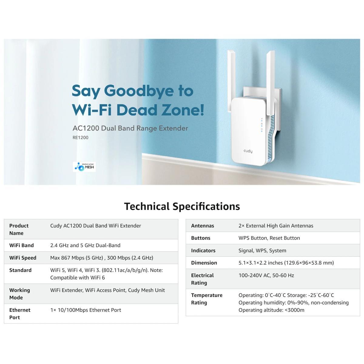 Range extender wi-fi mesh ac1200
