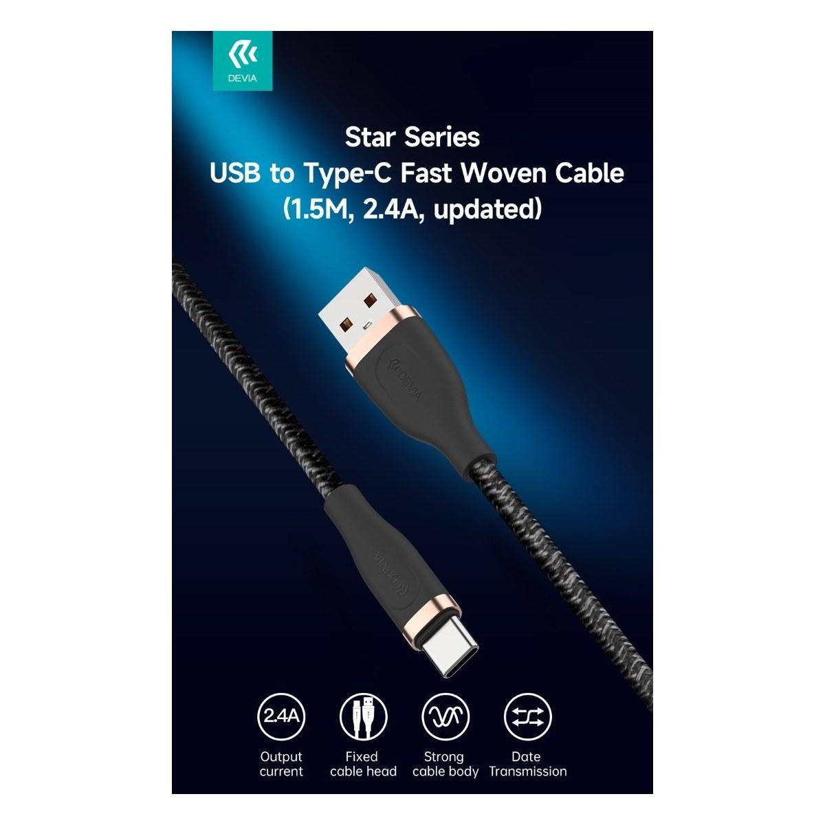 Cavo intrecciato da usb a tipo-c 2,4 a, 1,5 metri bianco