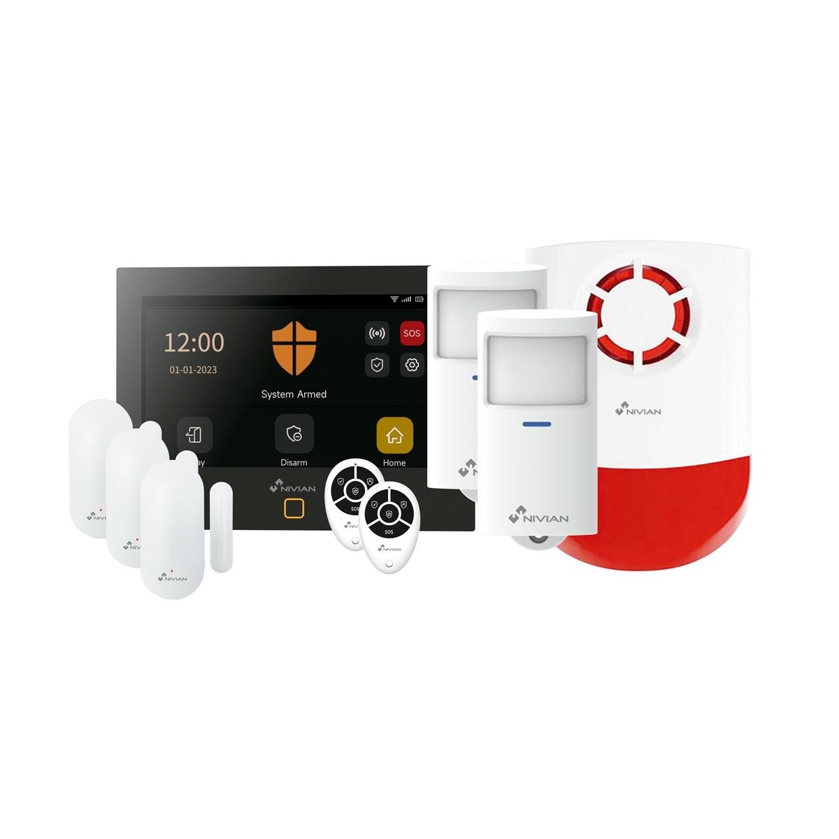 Kit di allarme wifi + gsm nivian smart, touchpad, comunicazione wifi e gsm 4g, wireless 433 mhz, fino a 166 dispositivi senza fili, compatibile con la piattaforma tuya