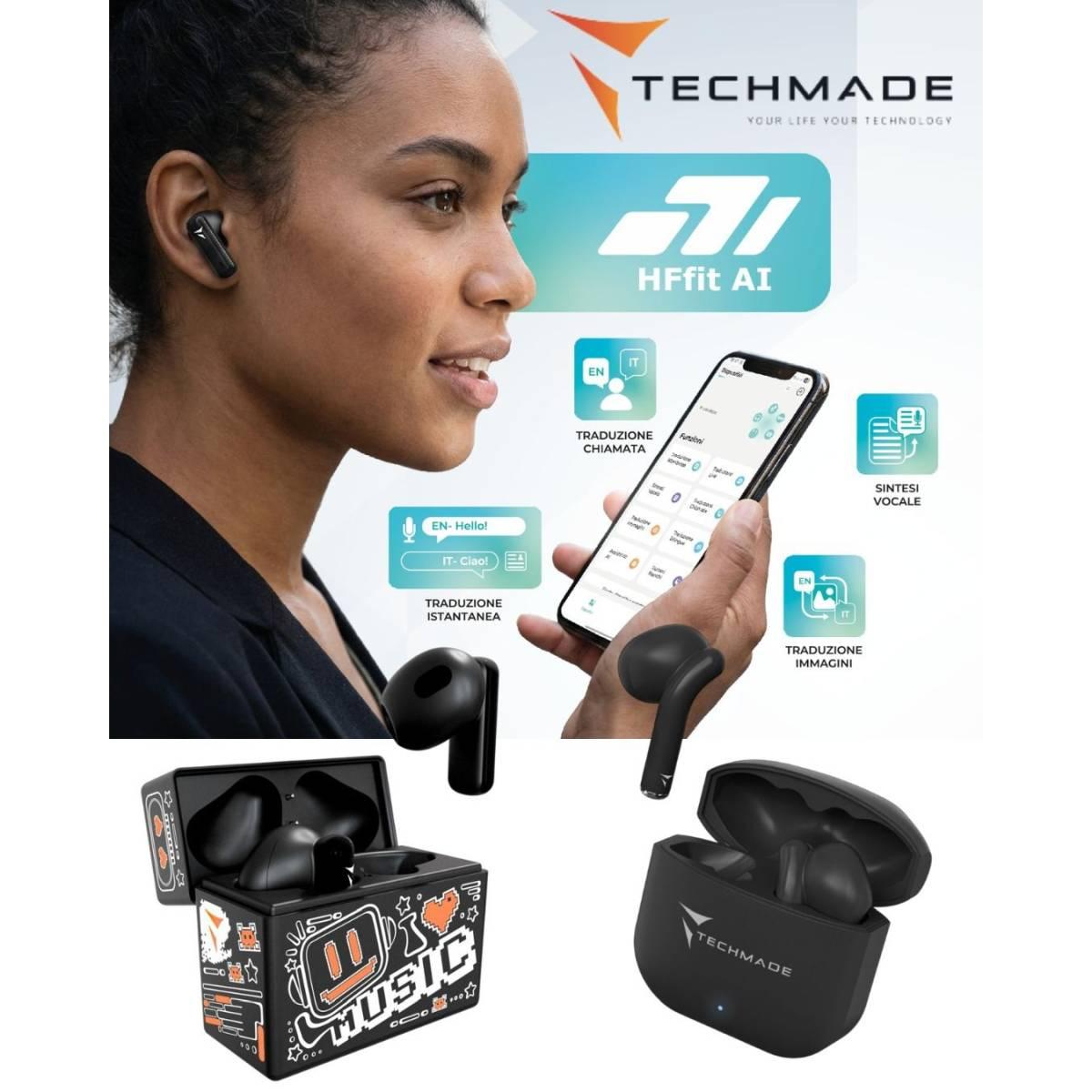 Techmade auricolari bluetooth pattern blu con intelligenza artificiale