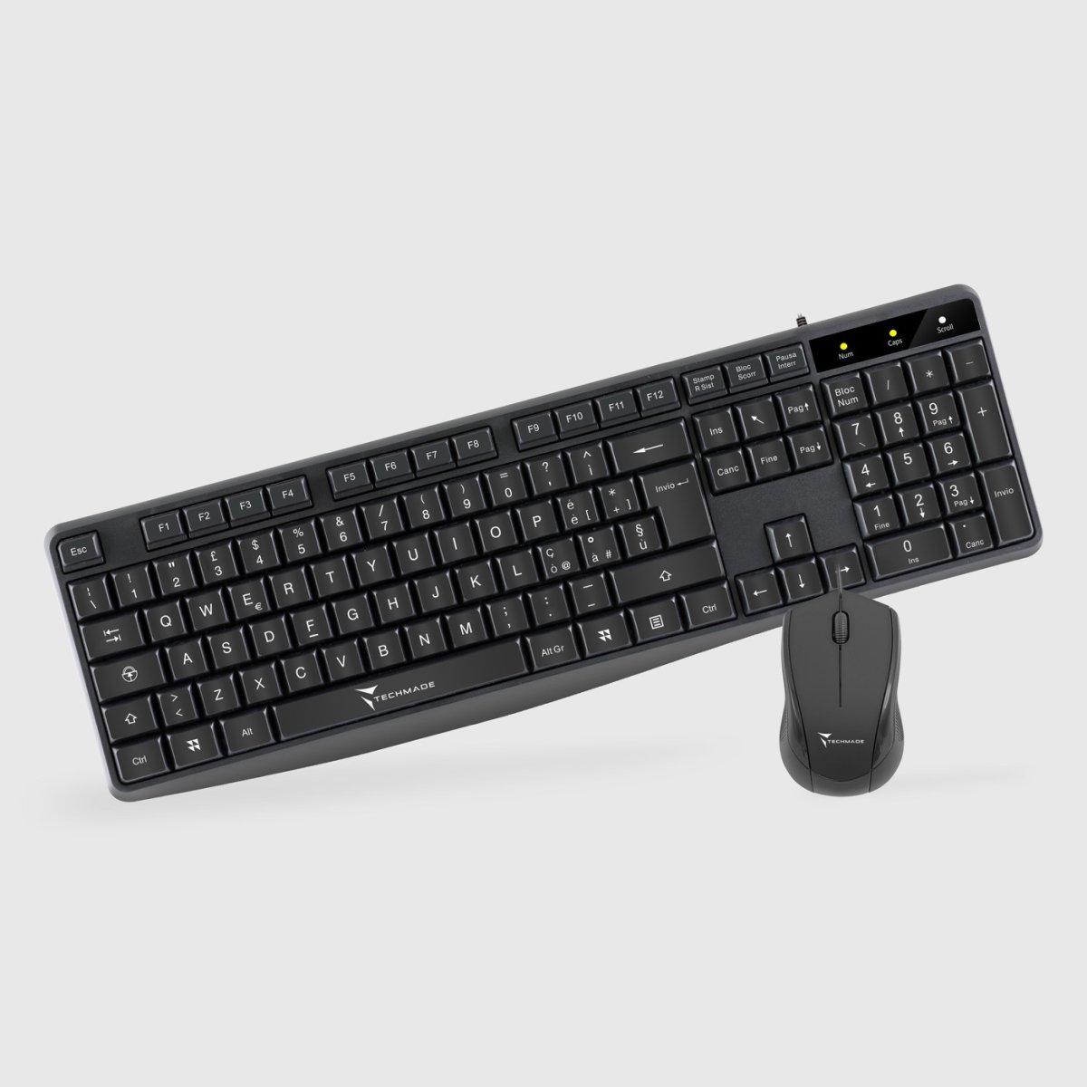Techmade kit di tastiera e mouse con filo usb colore nero
