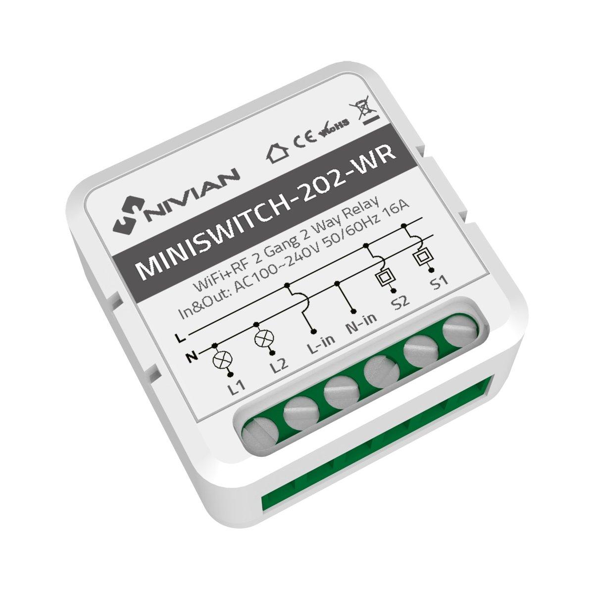 RelÈ smart di 2 linee, wifi 2.4 ghz ieee802.11 b/g/n, carico massimo 16a (per ogni linea), protezione da sovratensioni, compatibile con tuya smart, compatibile con alexa e google a