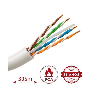 Cavo utp rigido per esterni, categoria 6, soddisfa il test fluke 90m, conduttore ofc, purezza 99.9% rame, bobina da 305 metri, diametro 5.5 mm, colore bianco, awg 24