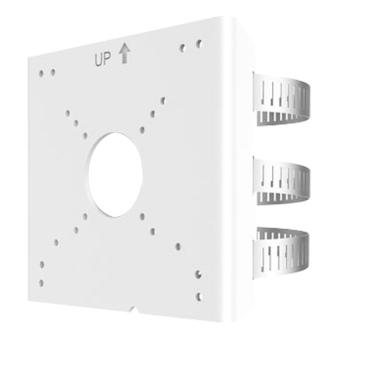 Staffa da palo per telecamere bullet, adatto per uso esterno, diametro 67 - 127 mm, colore bianco, 127(al) x 136 (l) x 62.5 (p) mm, passacavo