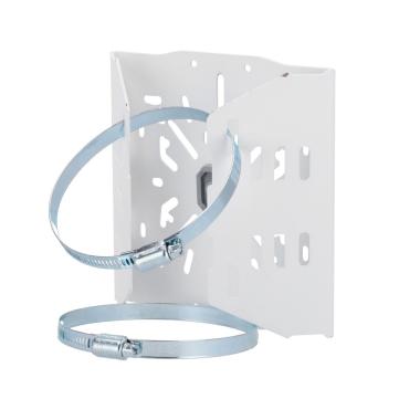 Staffa da palo per telecamere bullet, adatto per uso esterno, diametro 67 - 127 mm, colore bianco, 127(al) x 136 (l) x 62.5 (p) mm, passacavo