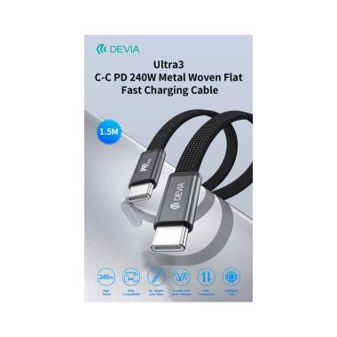 Cavo di ricarica rapida piatto in metallo intrecciato ultra3 c-c pd 240w (1,5 m) blu