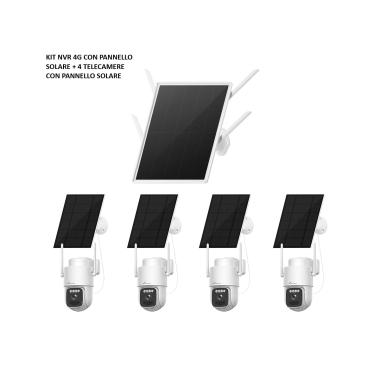 KIT NIVIAN 4G SOLAR DA 4 MP\n, NVR STANDALONE A 4 CANALI CON BATTERIA DA 30.000 MAH E PANNELLO DA 25 W, \nTELECAMERE PT MOTORIZZATE DA 4 MP CON BATTERIA DA 7.800 MAH, \nCONNETTIVITÀ 4