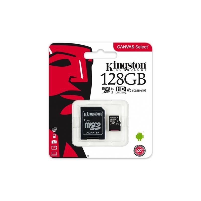 MICRO SD KINGSTON SDCS/128GB - 128GB CLA SSE 10 UHS-I CON ADATTATORE Canvas Select