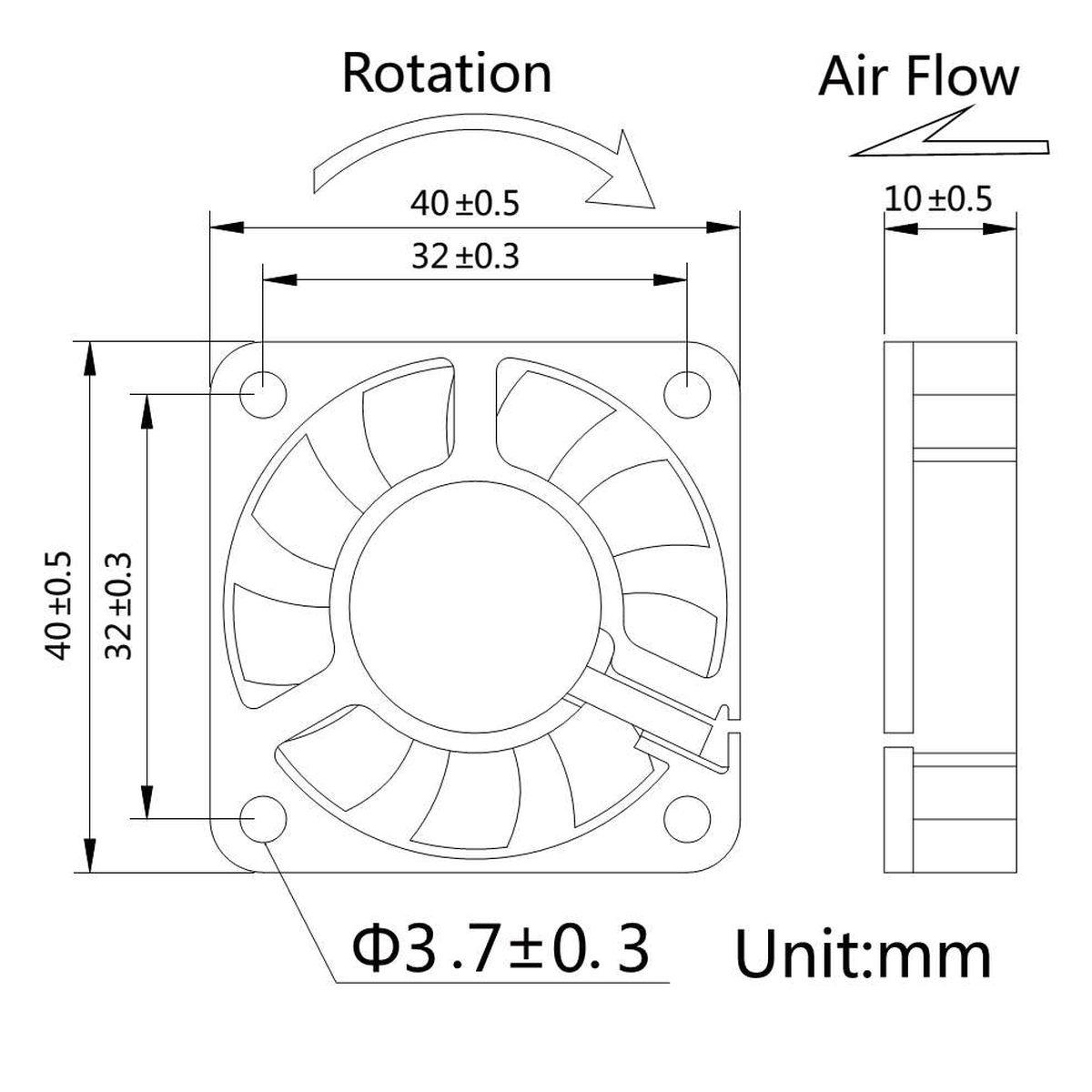 Ventola 40x40x10 12 volt connettore 3 fili con viti incluse