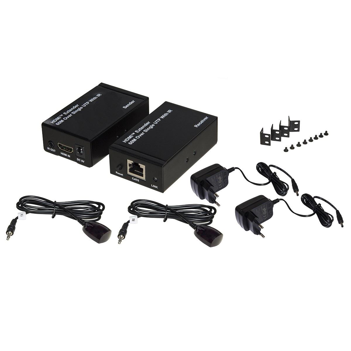 Estensore hdmi tramite cavo cat5/6 fino a 60 metri full hd con sensori infrarossi per telecomandi, lkext16